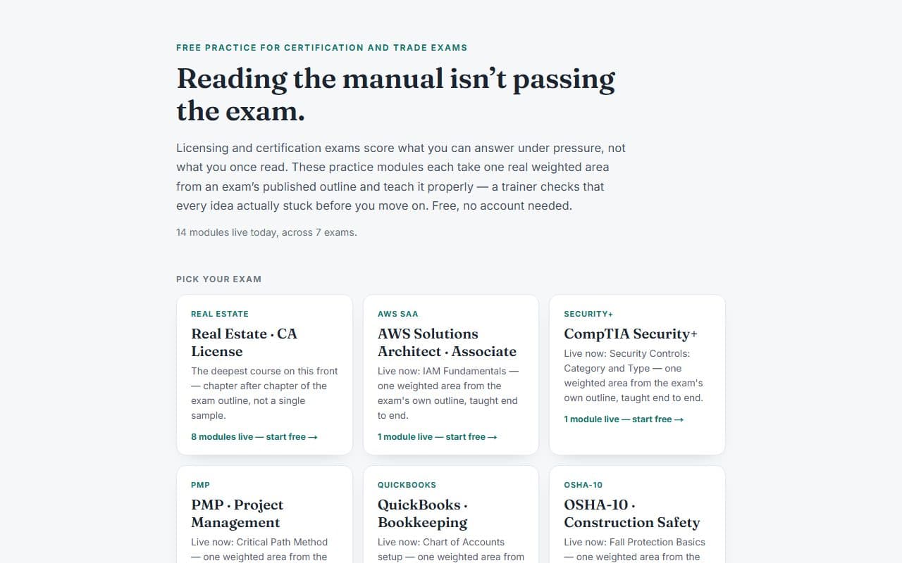 The certification-and-trade home page, free certification and trade-exam practice