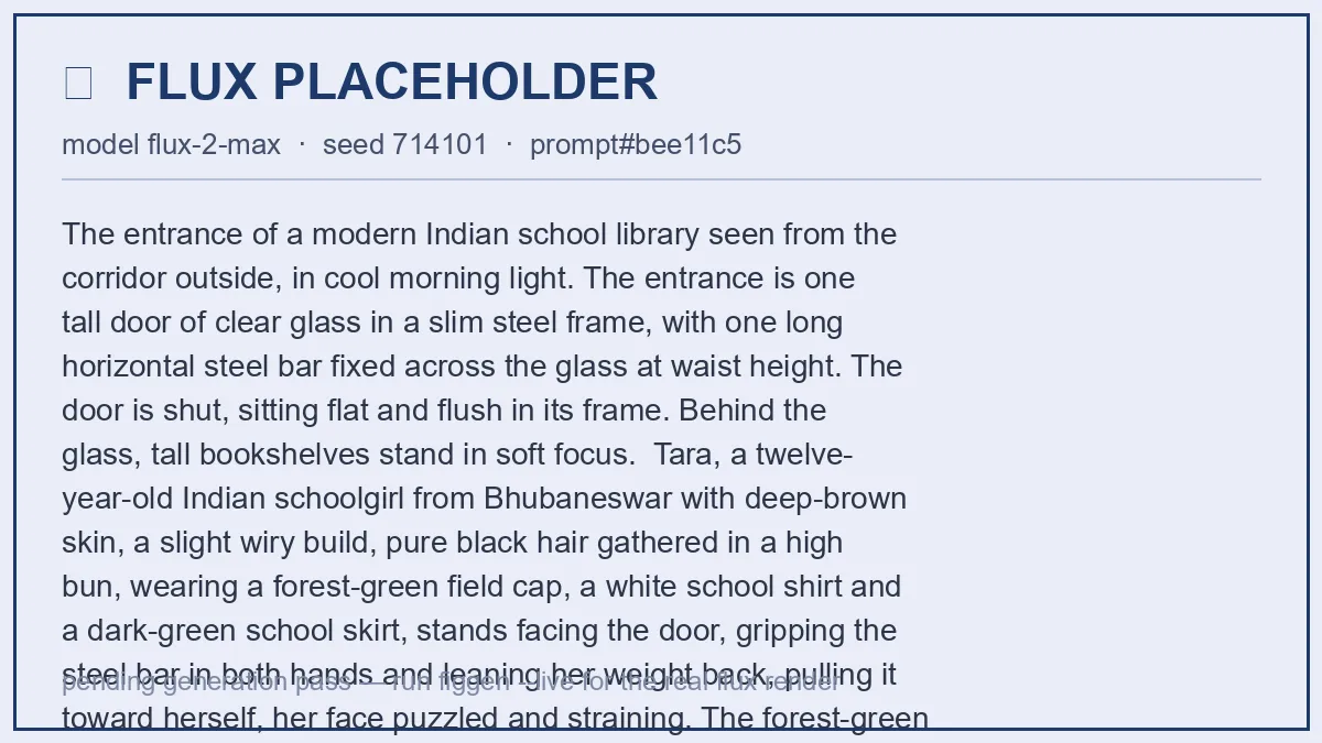 Tara grips the steel bar of the library’s new glass door with both hands and pulls; the door stays shut.