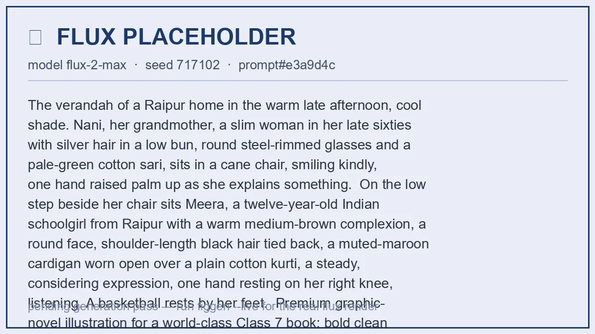 Nani in a cane chair raises one hand, smiling, as she explains; Meera sits on the step beside her with a hand on her knee.
