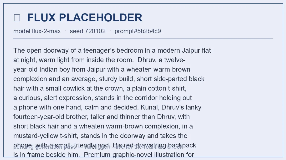 Dhruv holds out his phone at the door of his older brother’s room at night, and Kunal takes it with a nod.